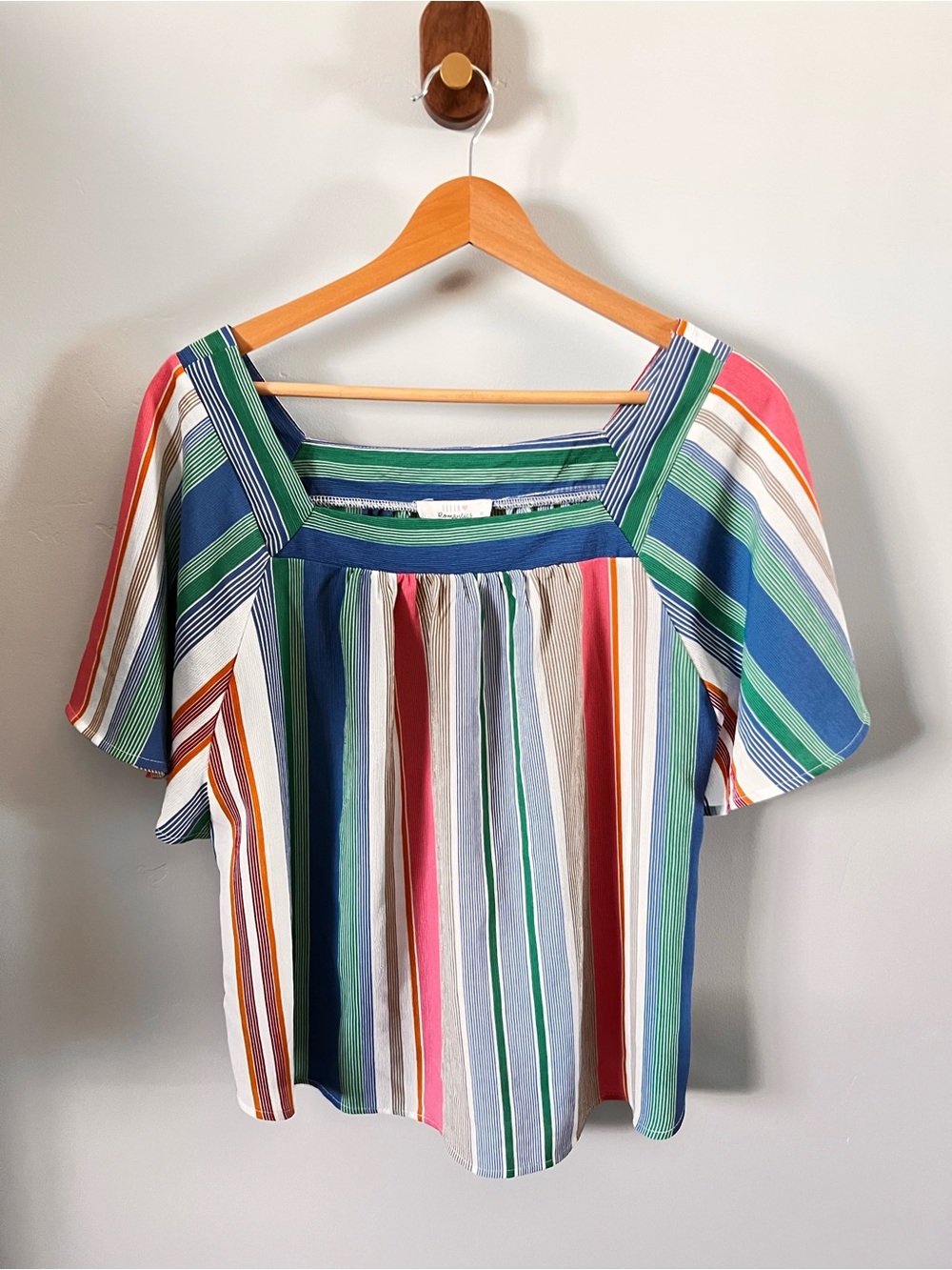 Urban Romantics Striped Square-Neck Flutter Sleeve Top in Multicolor - Women